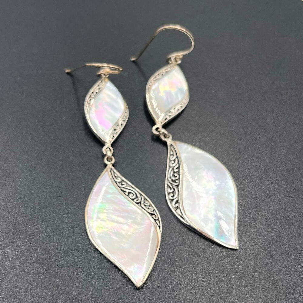 Samuel Benham Signed Designer Sterling Silver Mother of‎ Pearl Two Drop Earring
